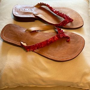 Leather flip flop sandals with hand beaded details